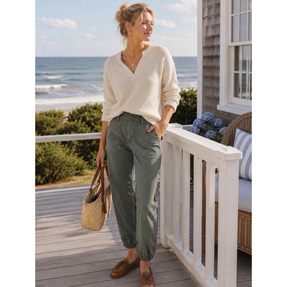 PAIGE Mayslie Jogger Pants Vintage Ivy Green Size 26X27 Beach Resortwear